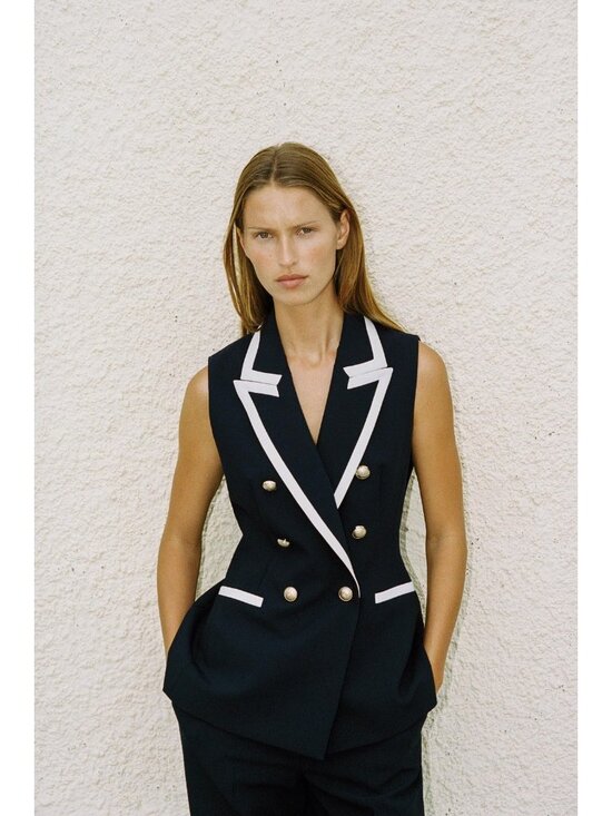 Zara Tops - Zara Womens Vest M Blue Waistcoat Gold Buttons Double Breasted 8144/656 NWT